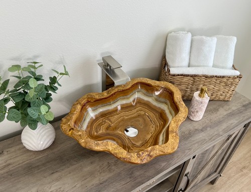 Natural onyx stone vessel sink - onyx,